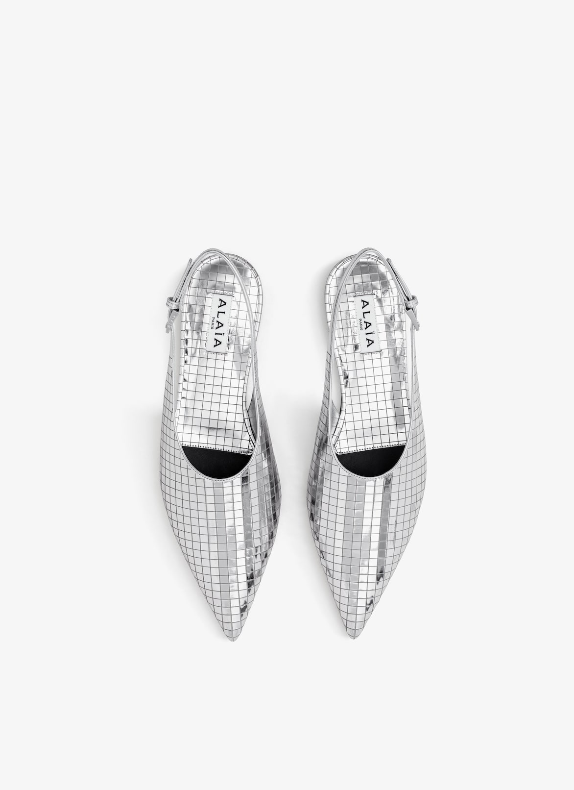 ART DECO FLAT SLINGBACKS IN MIRROR CALFSKIN ALAÏA SILVER ART DECO FLAT SLINGBACKS IN MIRROR CALFSKIN